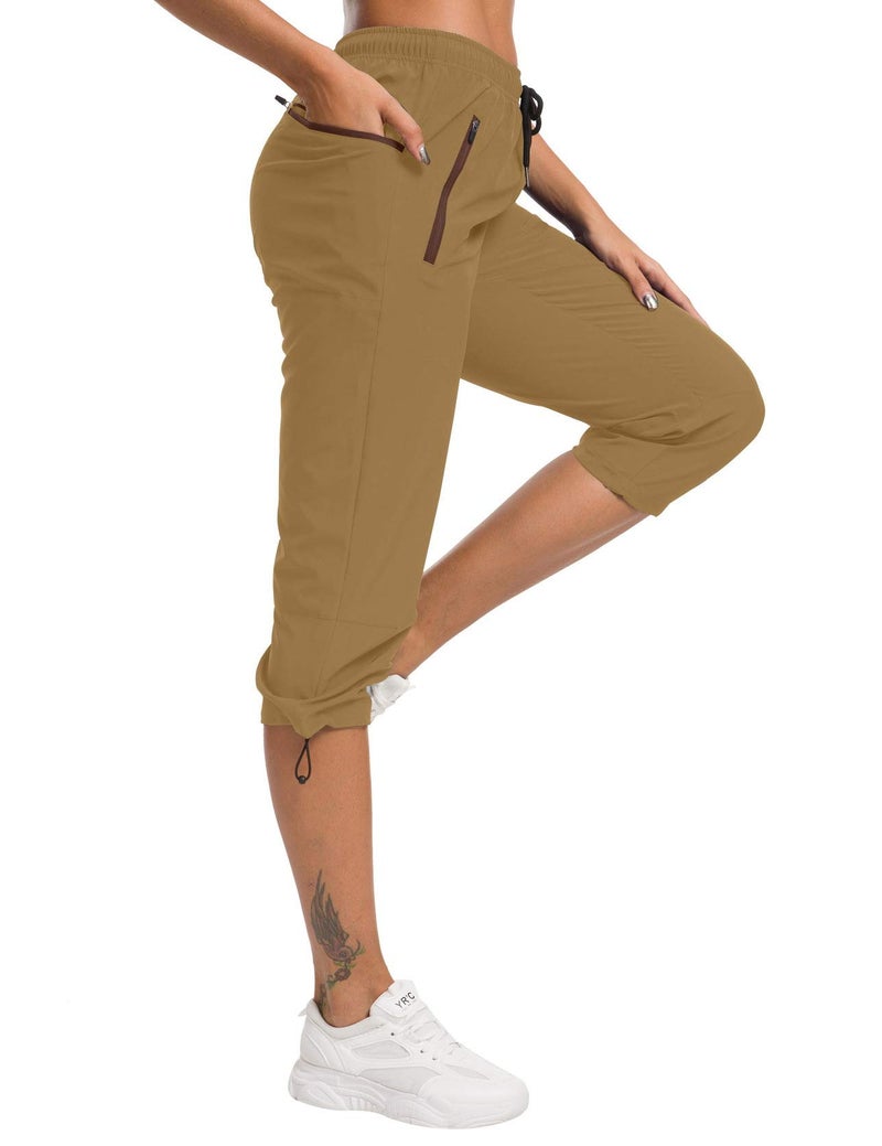 ChinFun Women's Cargo Hiking Pants Water Resistant UPF 50+ Stretch Capris Deep Khaki L - Image 4